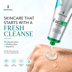 Faccia Anti-Acne Face Wash - Glycolic Acid, Vitamin E & Aloe Vera | Oil Control Cleanser