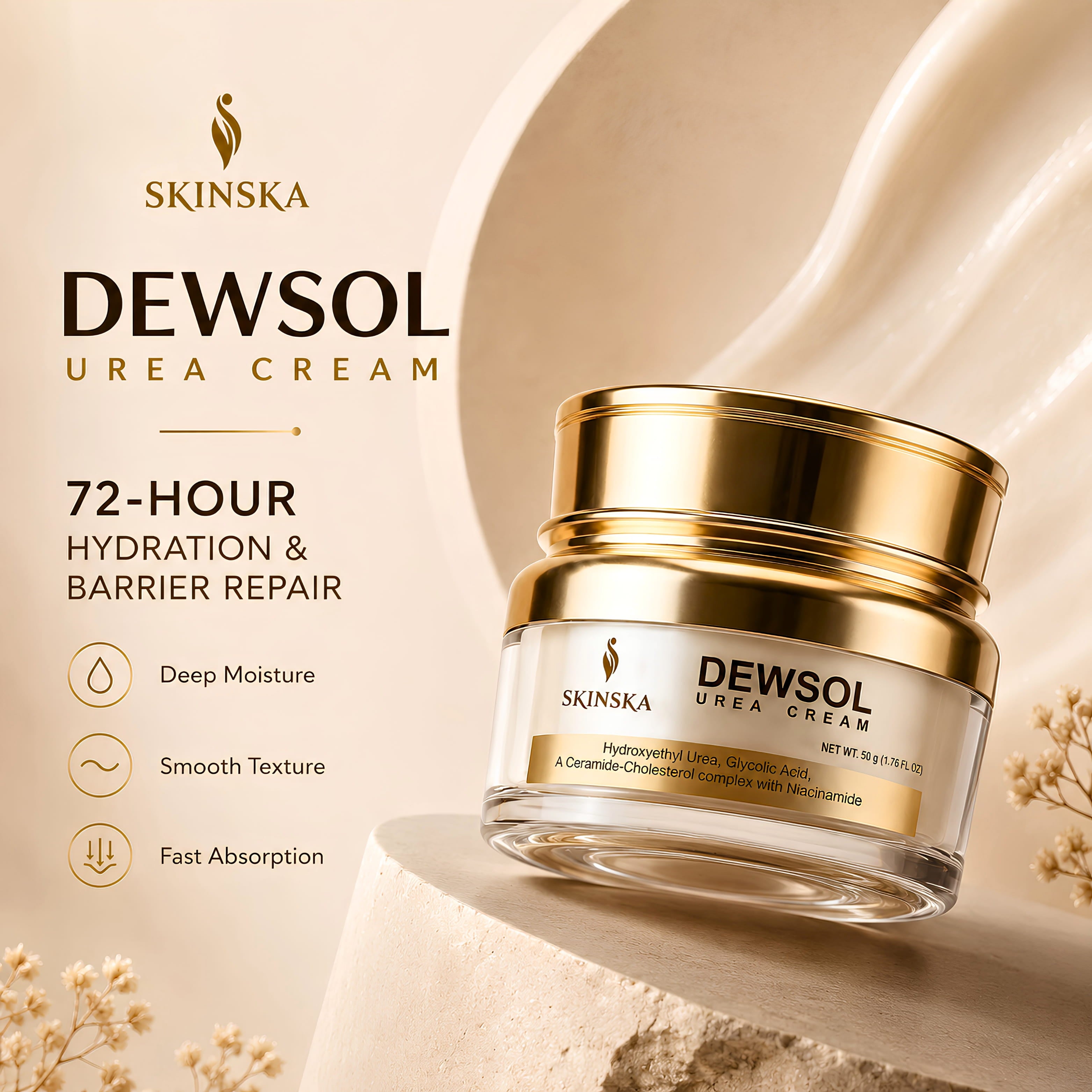Dewsol Urea Cream with Glycolic Acid | Intensive Moisturiser for Cracked Heels & Dry Skin
