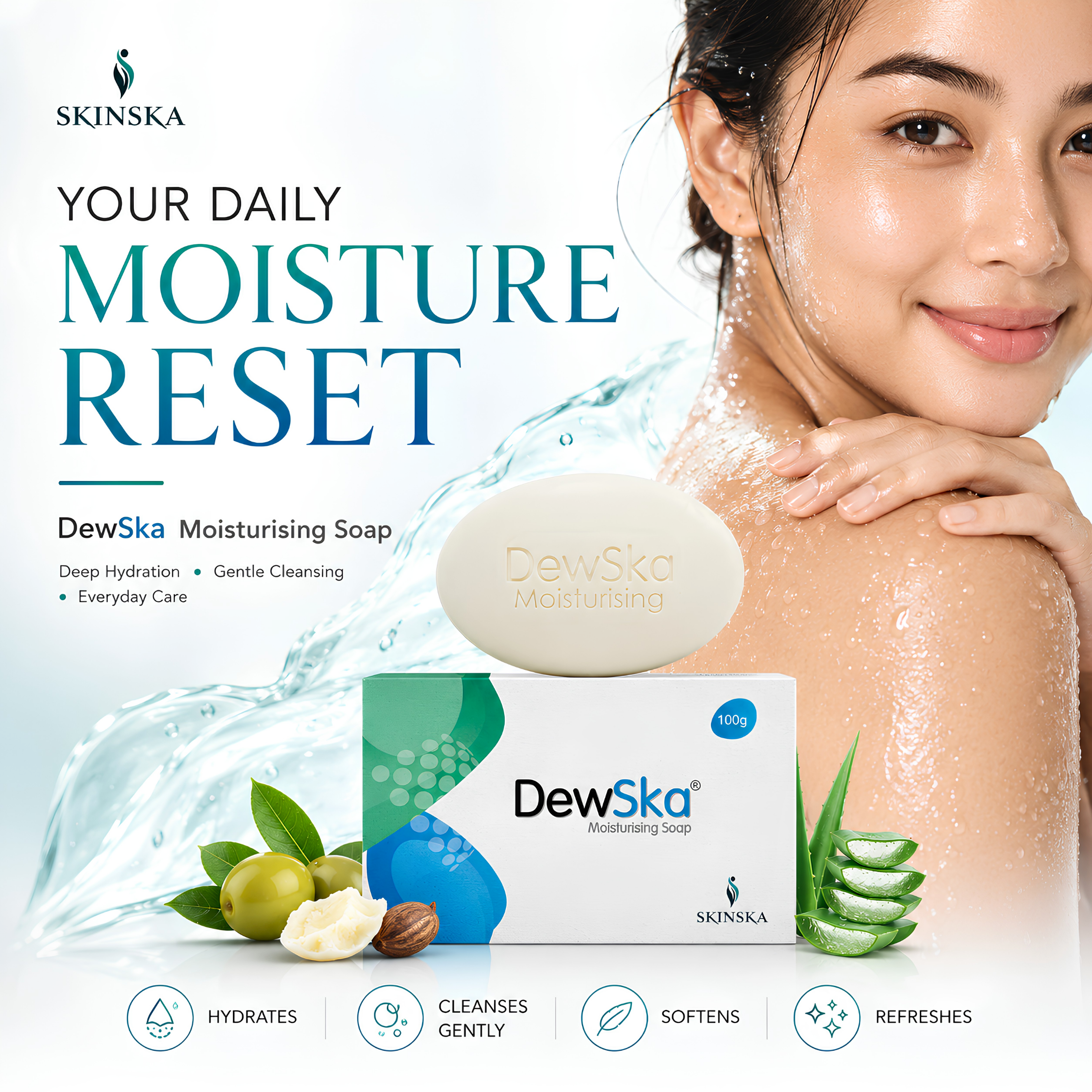 Dewska Moisturizing Soap for Dry & Rough Skin | With Olive Extract, Almond Oil, Vitamin E & Shea Butter