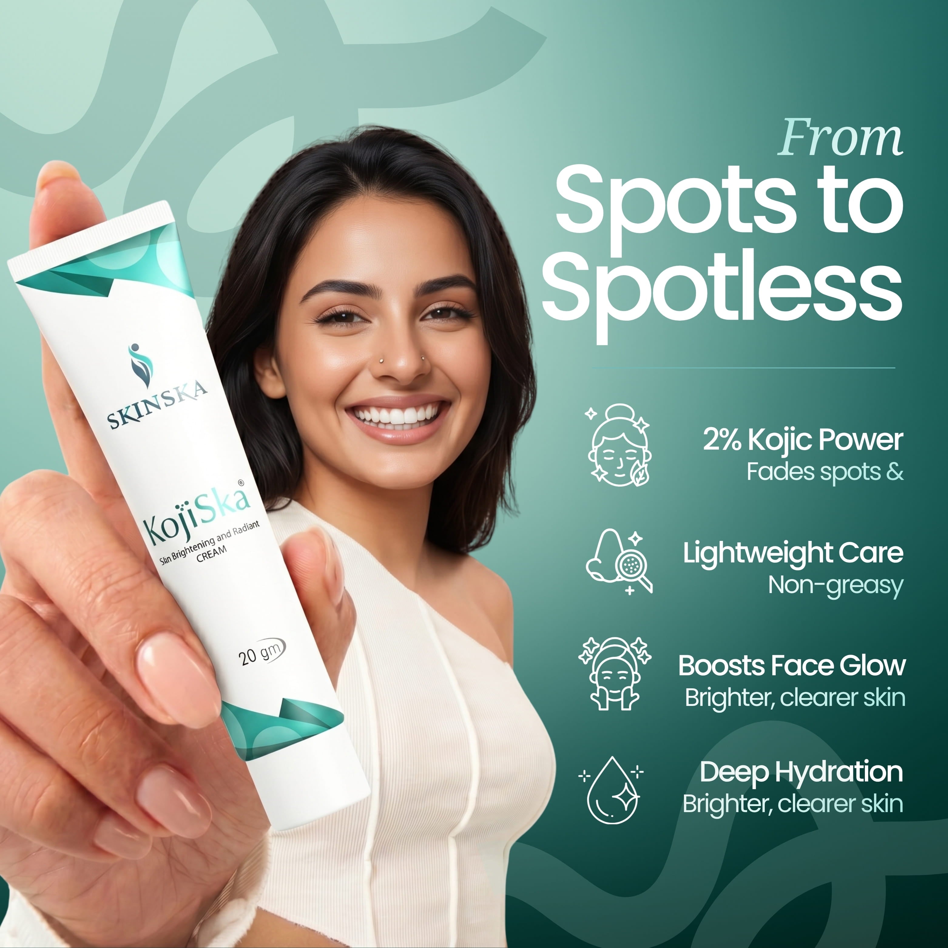 Kojiska Cream for Pigmentation | Skin Brightening & UV Protection Cream - Kojic Acid Dipalmitate & Glutathione