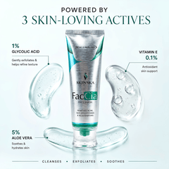 Faccia Anti-Acne Face Wash - Glycolic Acid, Vitamin E & Aloe Vera | Oil Control Cleanser