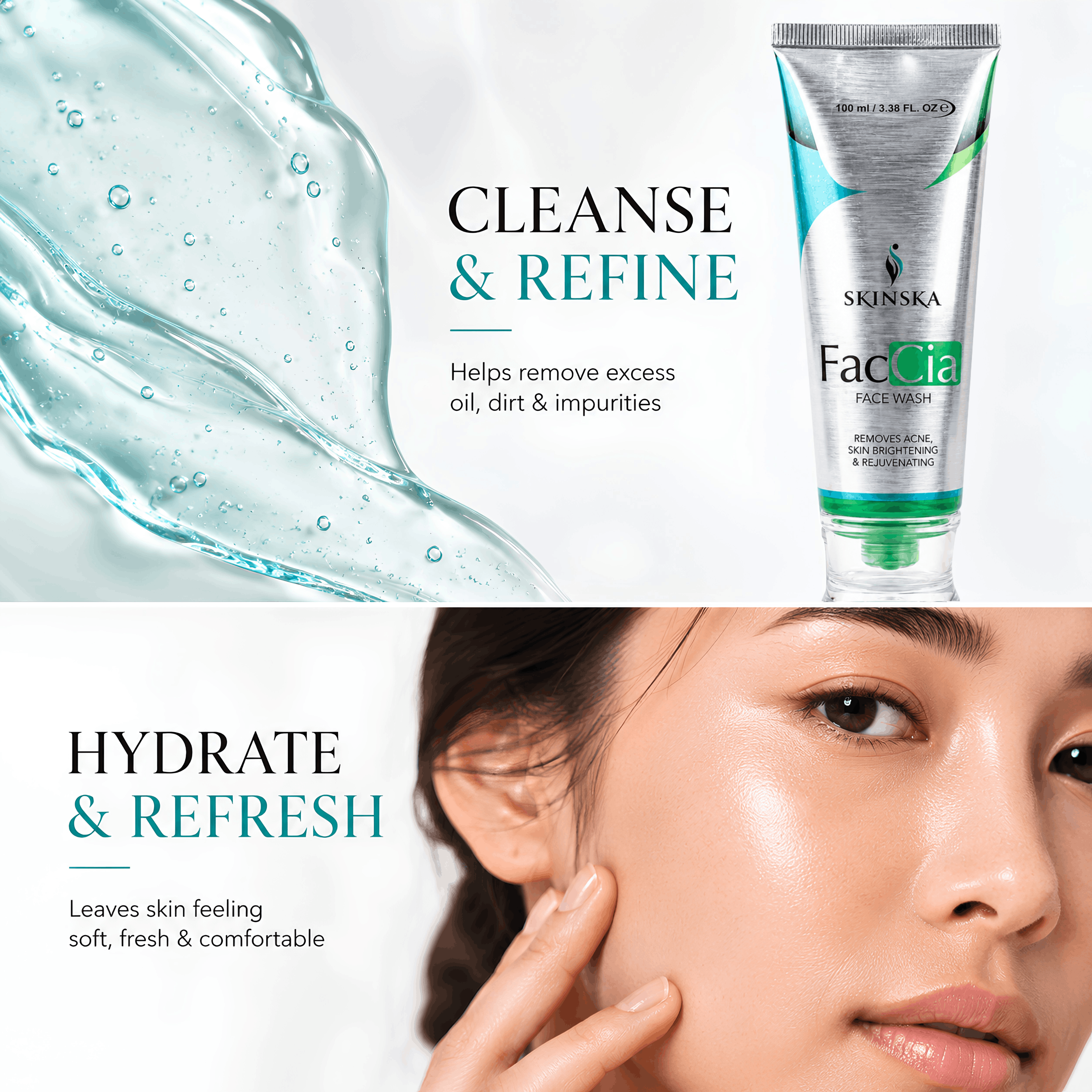 Faccia Anti-Acne Face Wash - Glycolic Acid, Vitamin E & Aloe Vera | Oil Control Cleanser
