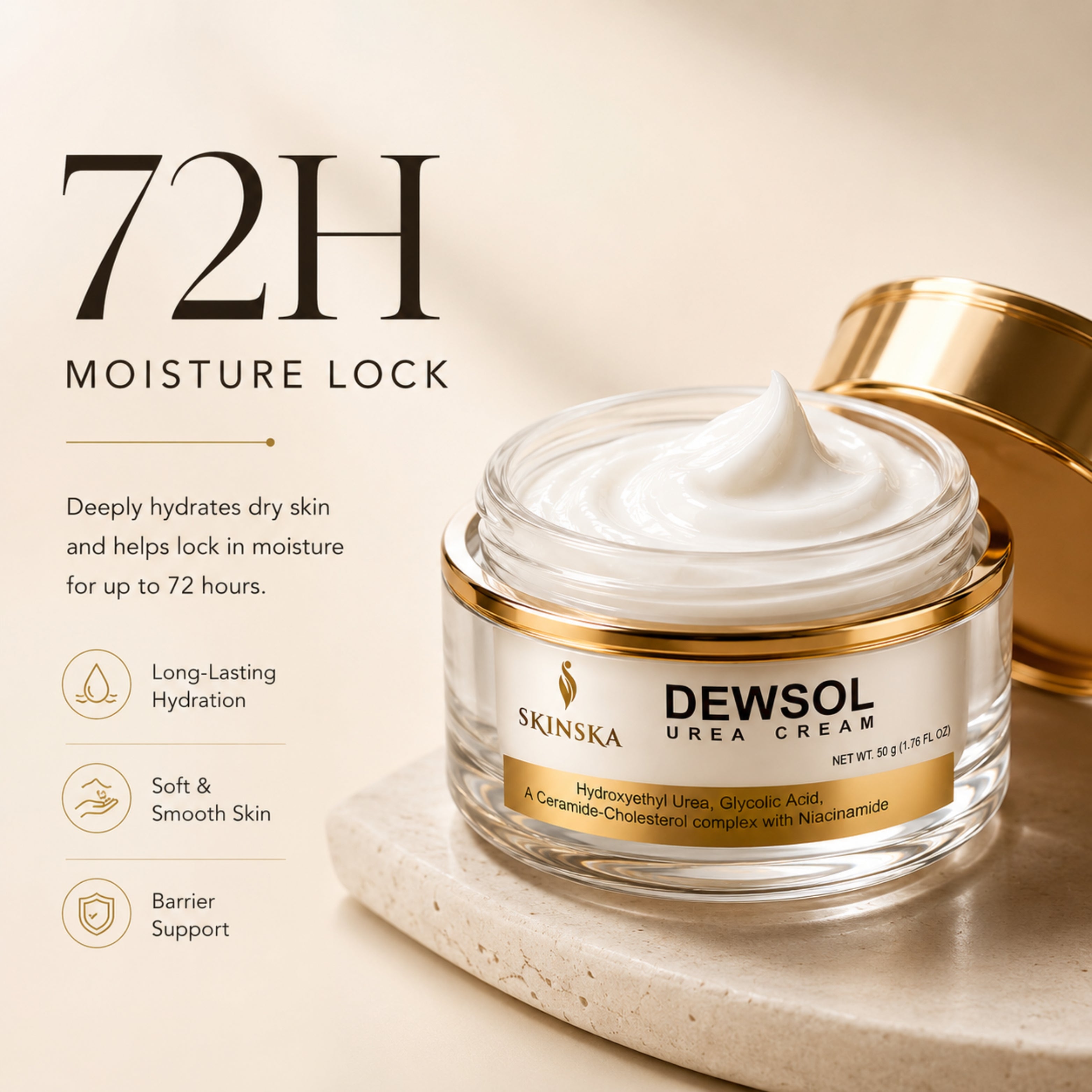 Dewsol Urea Cream with Glycolic Acid | Intensive Moisturiser for Cracked Heels & Dry Skin