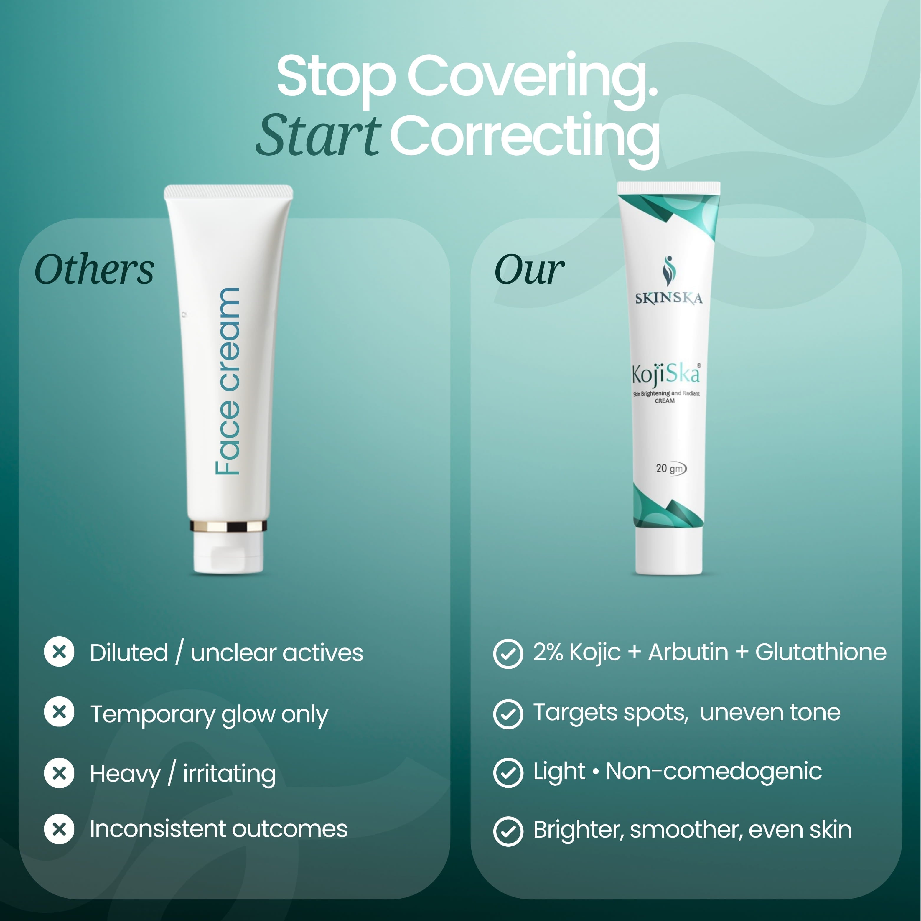 Kojiska Cream for Pigmentation | Skin Brightening & UV Protection Cream - Kojic Acid Dipalmitate & Glutathione