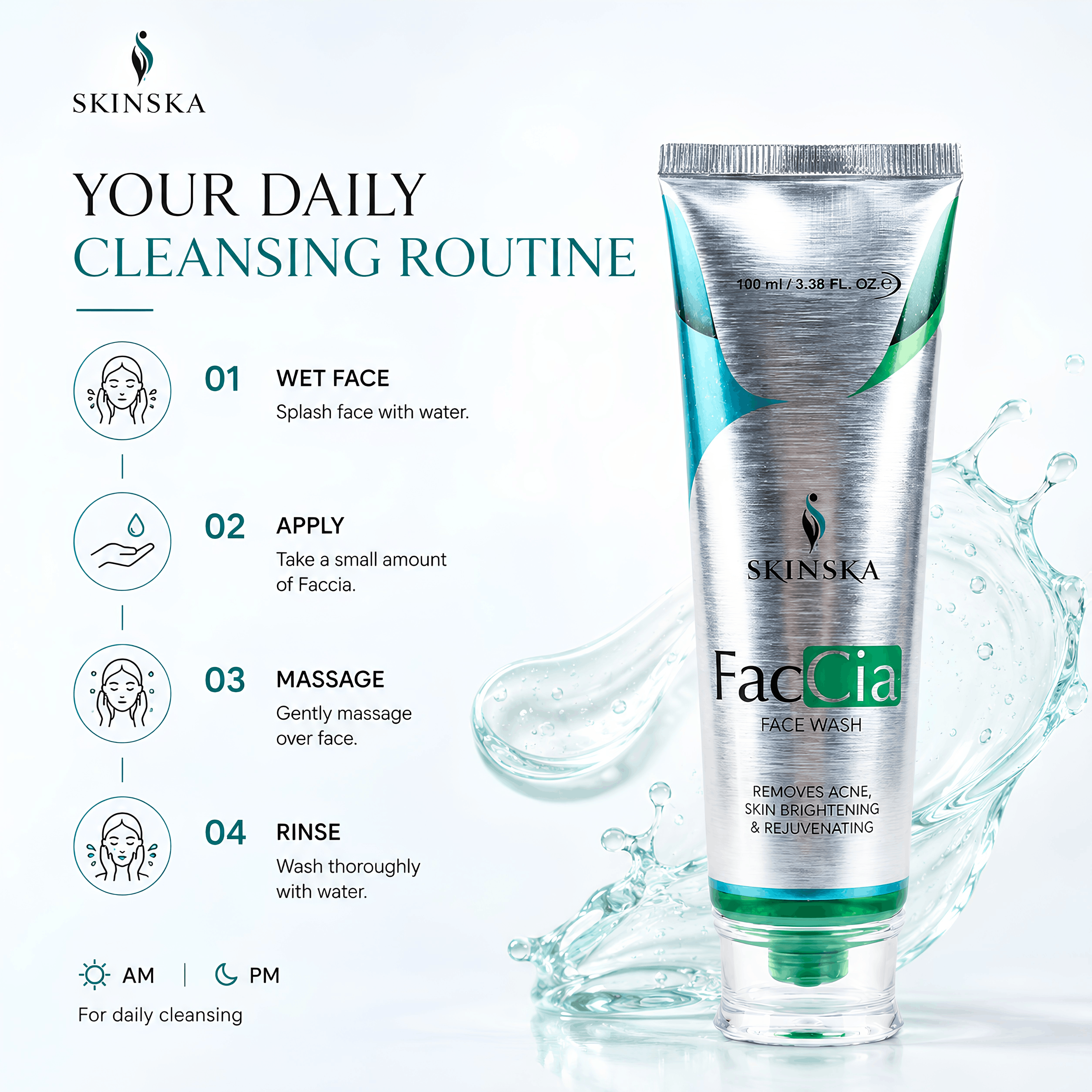 Faccia Anti-Acne Face Wash - Glycolic Acid, Vitamin E & Aloe Vera | Oil Control Cleanser