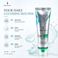Faccia Anti-Acne Face Wash - Glycolic Acid, Vitamin E & Aloe Vera | Oil Control Cleanser