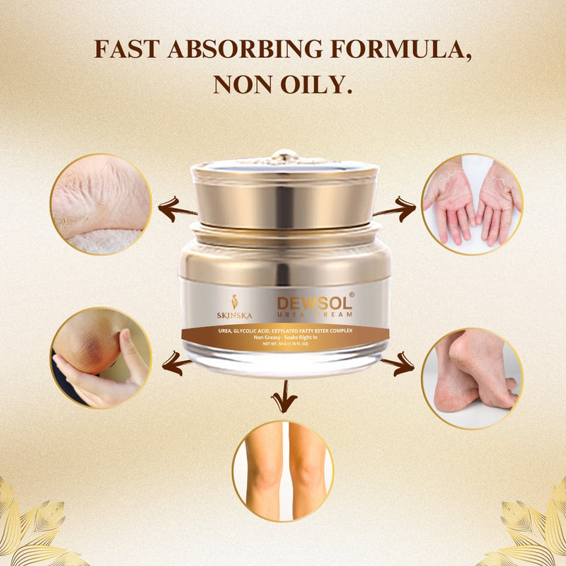 Dewsol Urea Cream with Glycolic Acid | Intensive Moisturiser for Cracked Heels & Dry Skin