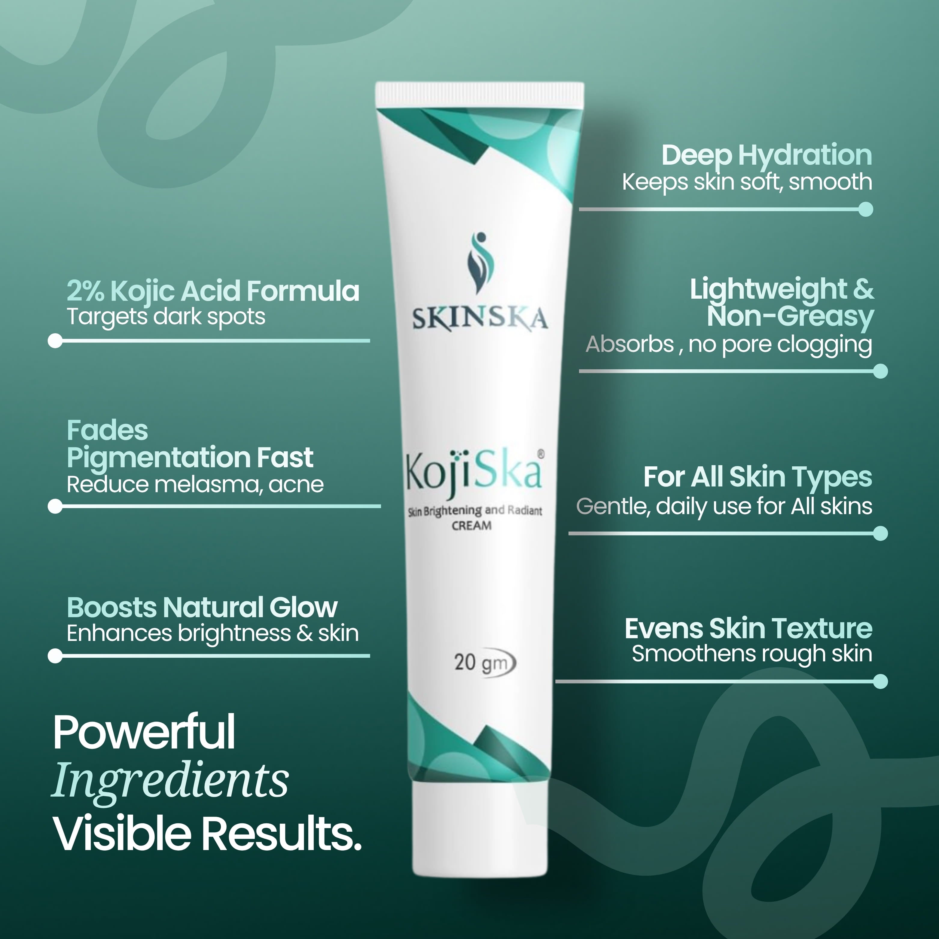 Kojiska Cream for Pigmentation | Skin Brightening & UV Protection Cream - Kojic Acid Dipalmitate & Glutathione