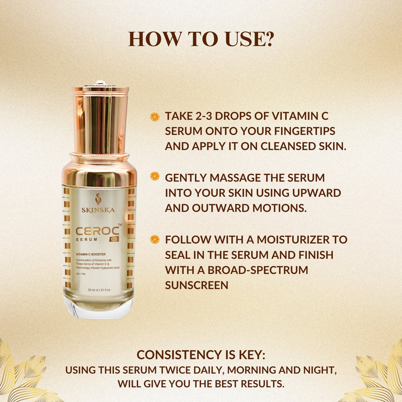 Ceroc C3 Vitamin-C Face Serum | Brightening & Glow Boosting Serum with Hyaluronic Acid & Vitamin E