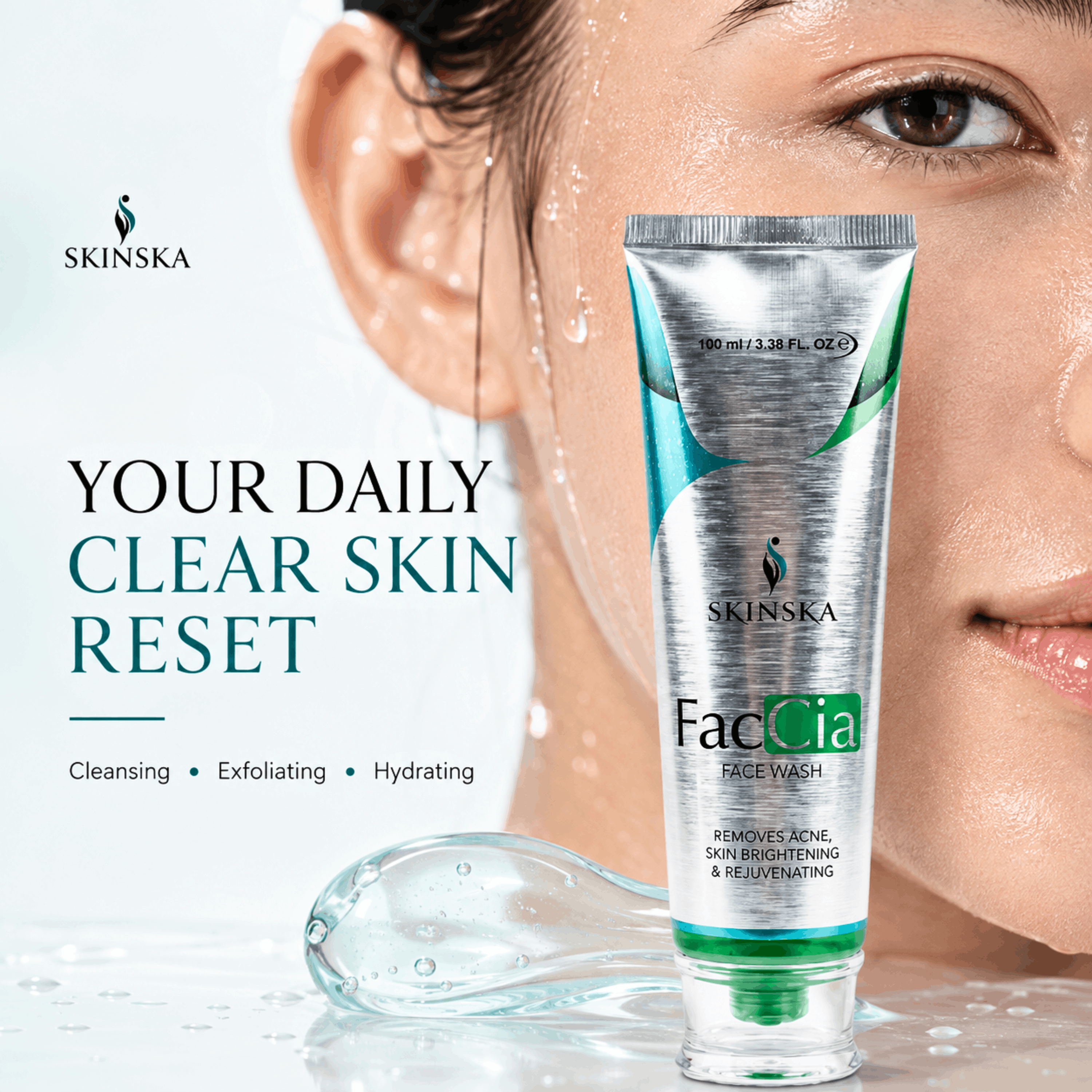 Faccia Anti-Acne Face Wash - Glycolic Acid, Vitamin E & Aloe Vera | Oil Control Cleanser