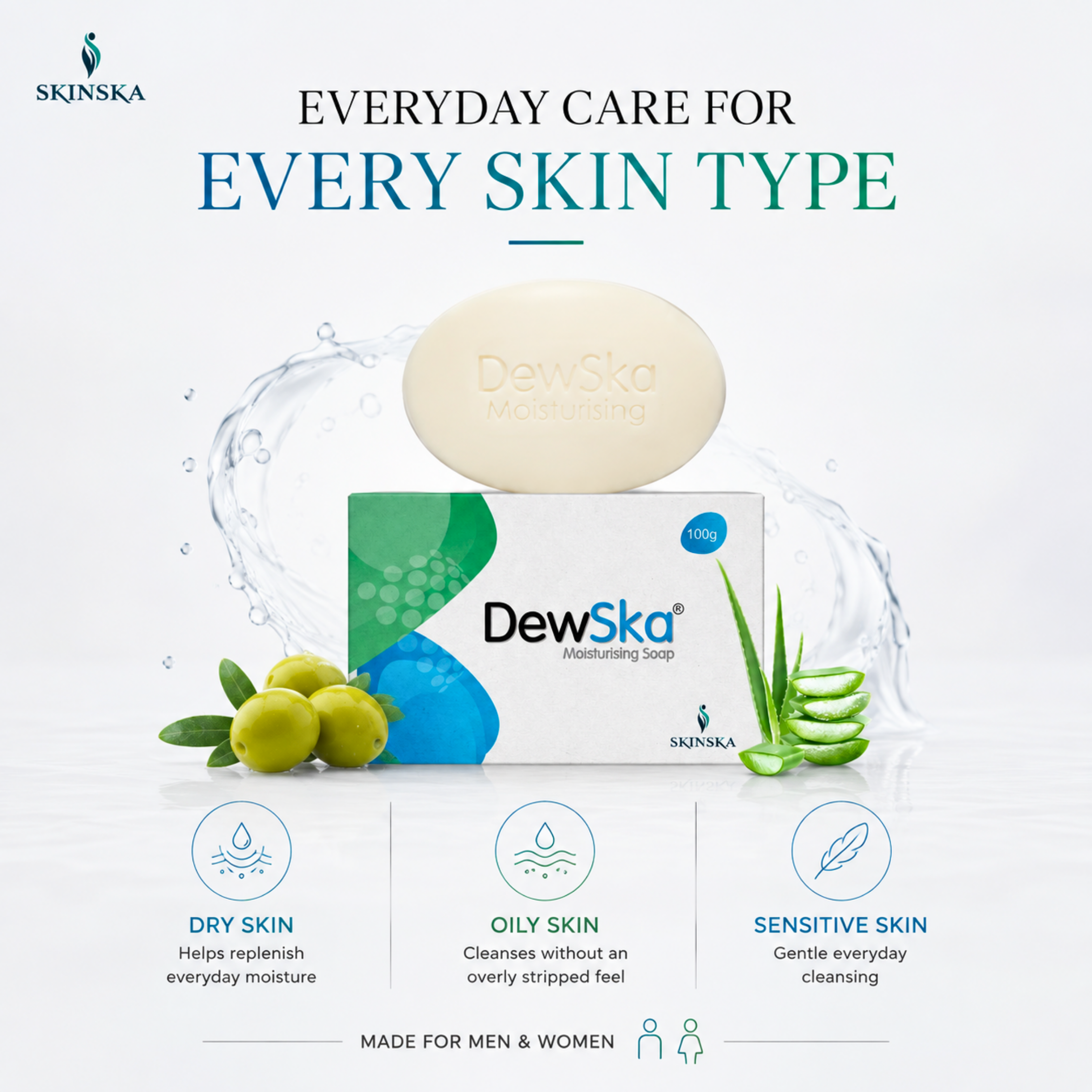 Dewska Moisturizing Soap for Dry & Rough Skin | With Olive Extract, Almond Oil, Vitamin E & Shea Butter