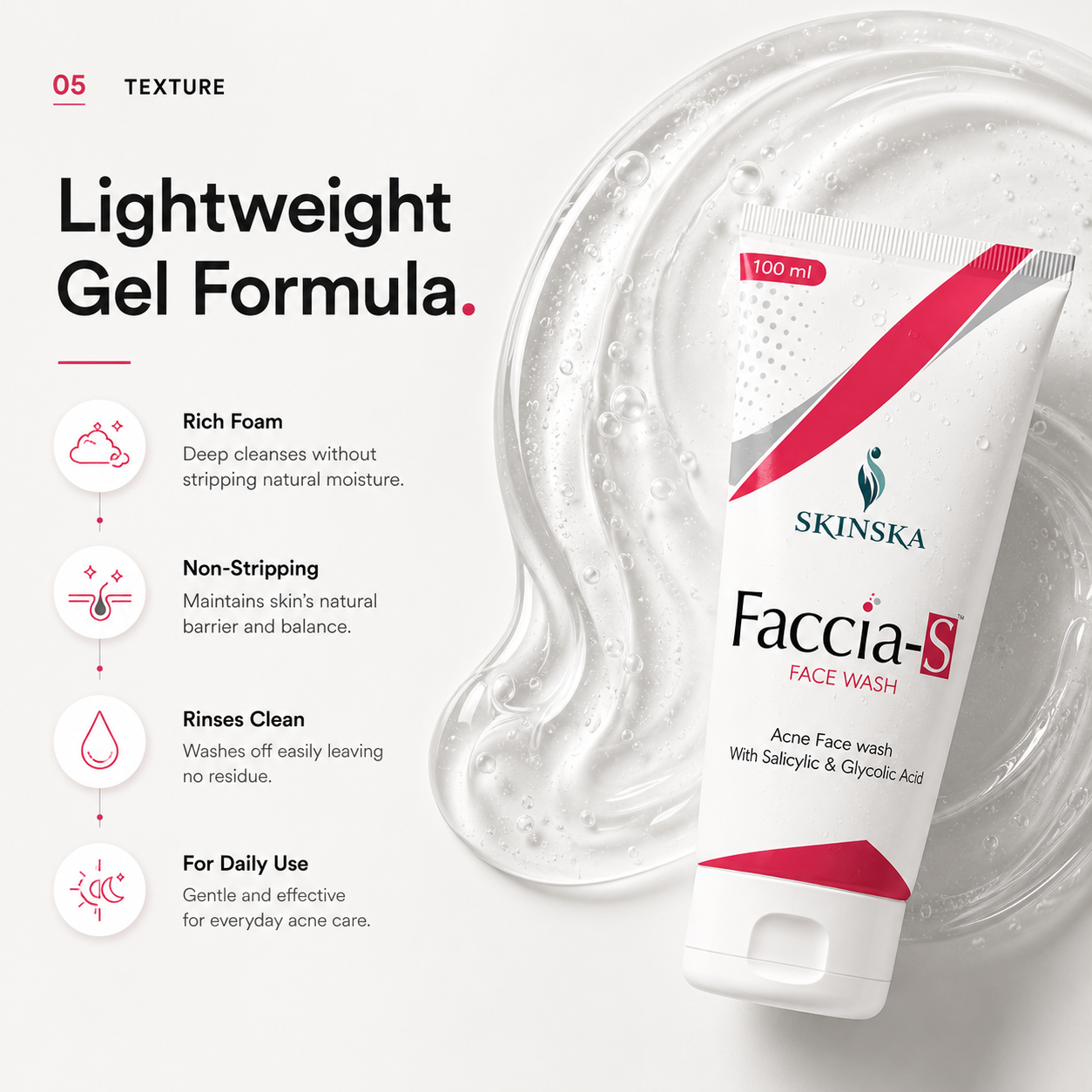 Faccia-S Anti-Acne Face Wash with Salicylic Acid & Glycolic Acid | For Oily & Acne-prone Skin