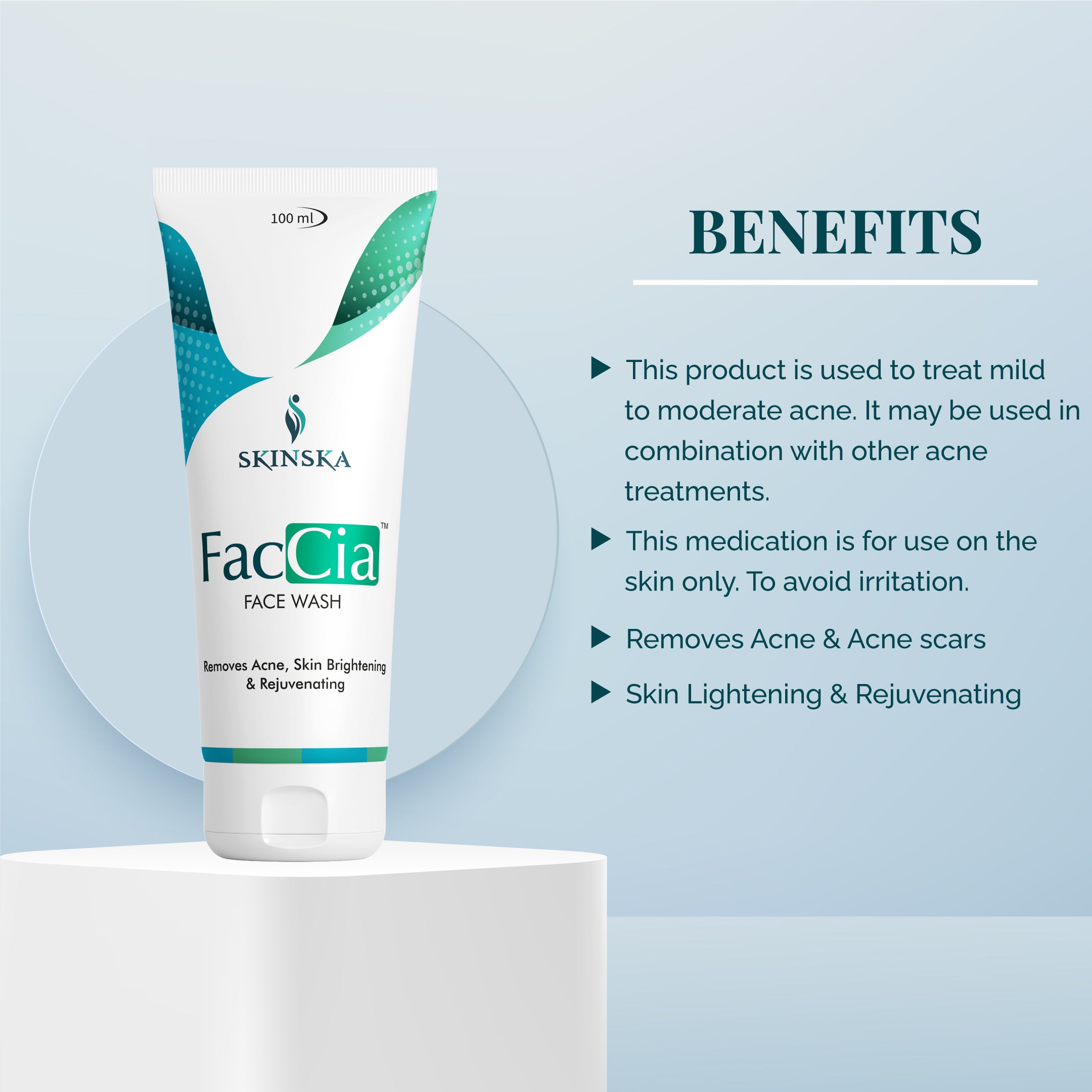 Faccia Anti Acne face wash with glycolic acid, vitamin E and aloe vera extracts to fight acne