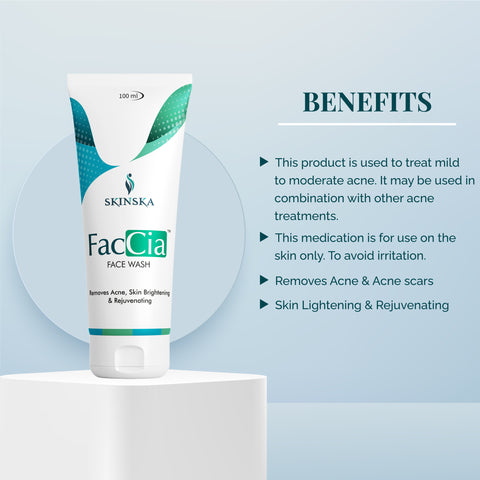 Faccia Anti-Acne Face Wash - Glycolic Acid, Vitamin E & Aloe Vera | Oil Control Cleanser