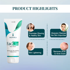 Faccia Anti Acne face wash with glycolic acid, vitamin E and aloe vera extracts to fight acne