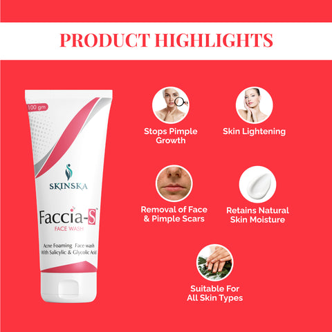 Faccia-S Anti-Acne Face Wash with Salicylic Acid & Glycolic Acid | For Oily & Acne-prone Skin