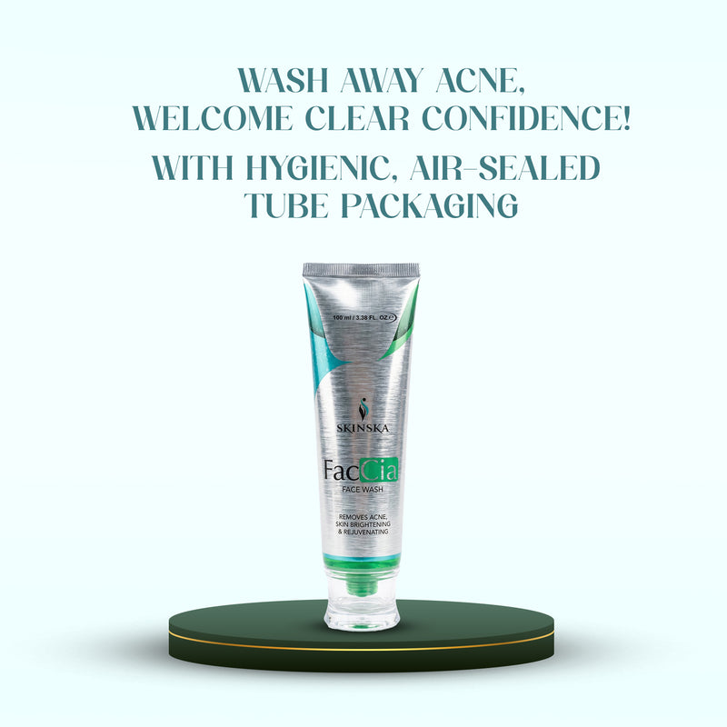 Faccia Anti-Acne Face Wash - Glycolic Acid, Vitamin E & Aloe Vera | Oil Control Cleanser