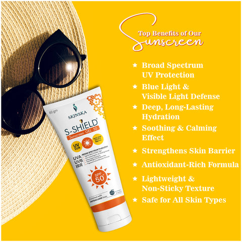 S-Shield Sunscreen Gel SPF 50+ PA+++ | Broad Spectrum UVA/UVB, Blue Light & IR Protection | Water-Resistant, Non-Comedogenic