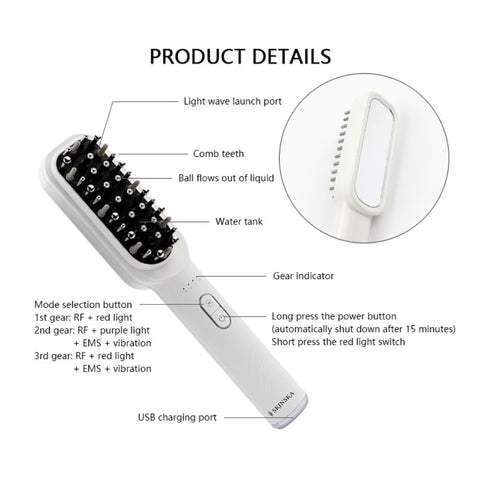 TresRich LED Hair Growth Therapy Comb | RF, EMS & Red/Purple Light Scalp Massager