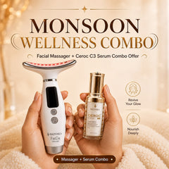 Skinska Glow Duo | Faccia LED Facial Massager + Ceroc C3 Vitamin-C Face Serum | Brightening & Firming Combo For Face & Neck