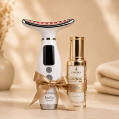 Skinska Glow Duo | Faccia LED Facial Massager + Ceroc C3 Vitamin-C Face Serum | Brightening & Firming Combo For Face & Neck