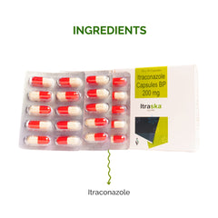 Itraska capsule with itraconazole 200 mg, for treating bacterial, fungal and yeast infections