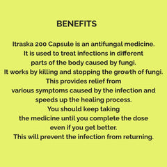 Itraska capsule with itraconazole 200 mg, for treating bacterial, fungal and yeast infections