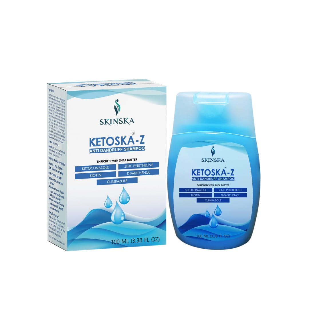 Ketoska-Z Anti Dandruff shampoo with Ketoconazole to fight dandruff Also contains zinc pyrithione, biotin, d-Panthenol, climbazole and shea butter