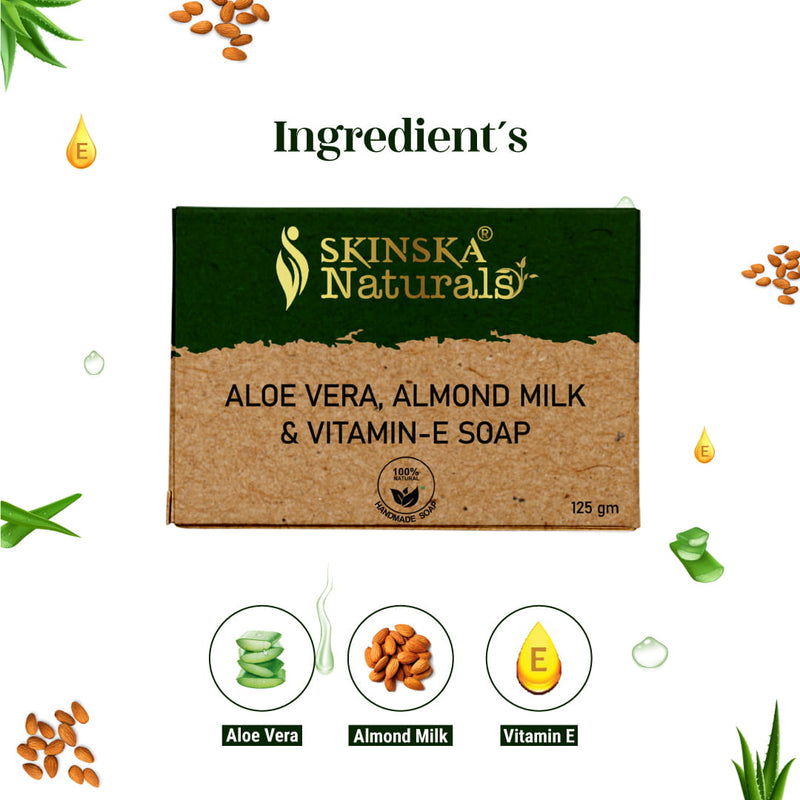 Skinska Naturals Aloe Vera Handmade Soap for Dry & Sensitive Skin | With Almond Milk & Vitamin E