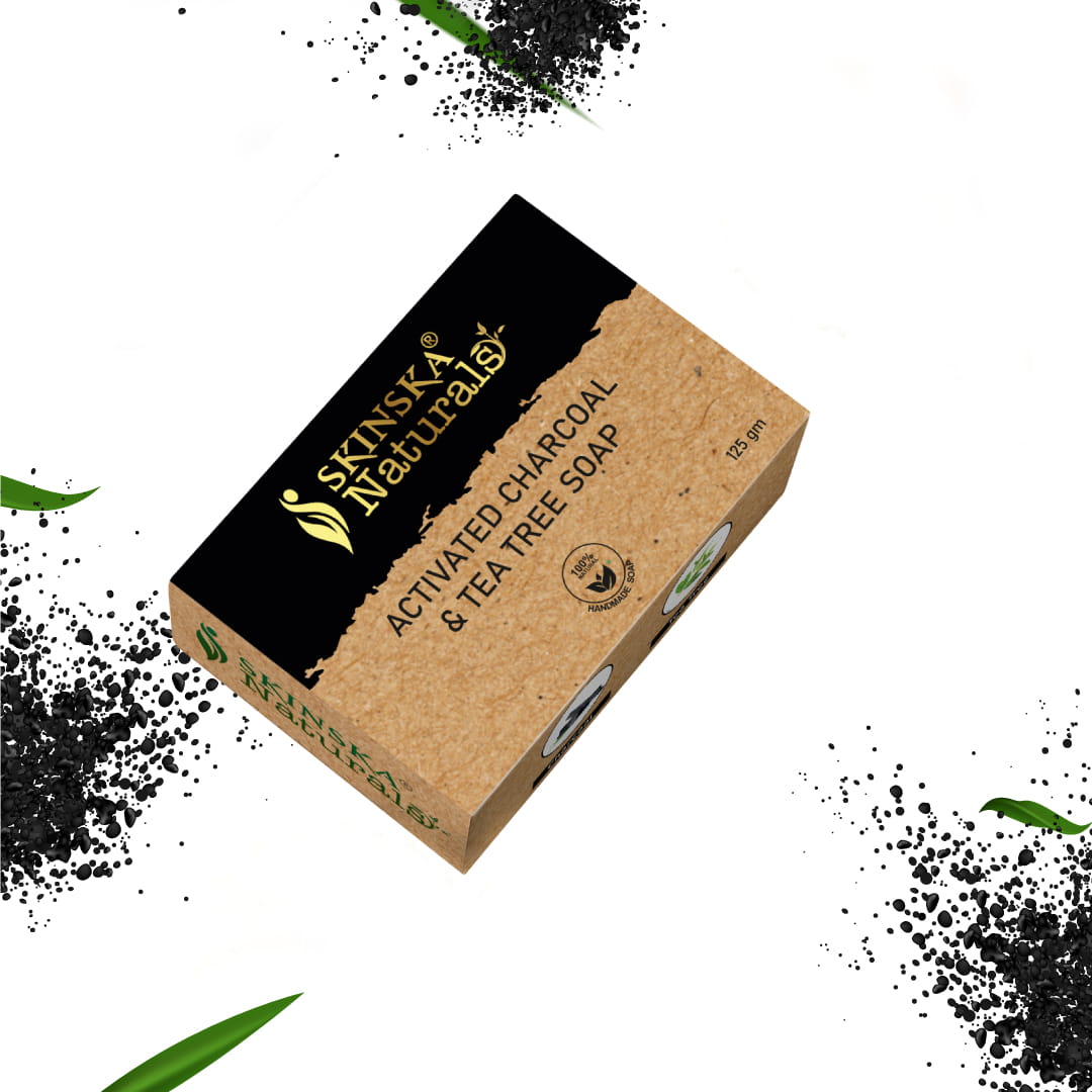 Skinska Naturals Bamboo Charcoal Handmade Soap with Activated Charcoal & Tea Tree for Deeply Cleansed and Blemish Free Skin