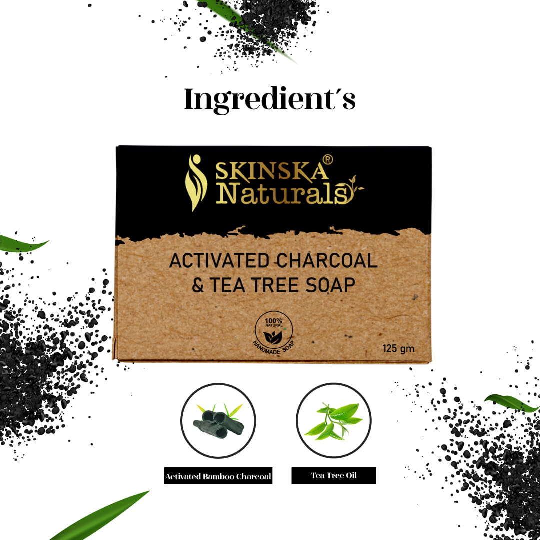 Skinska Naturals Bamboo Charcoal Handmade Soap with Activated Charcoal & Tea Tree for Deeply Cleansed and Blemish Free Skin