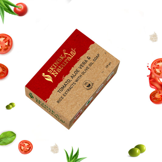 Skinska Naturals Tomato Handmade Soap with Tomato, Aloe Vera & Rice Extracts with Olive Oil for Smooth and Radiant Skin