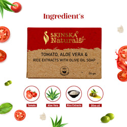Skinska Naturals Tomato, Aloe Vera & Rice Extracts Handmade Soap | Moisturizing & Brightening Bath Bar with Olive Oil