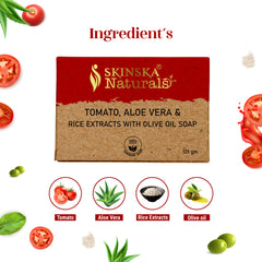 Skinska Naturals Tomato Handmade Soap with Tomato, Aloe Vera & Rice Extracts with Olive Oil for Smooth and Radiant Skin - (BUY 1 GET 1 FREE)