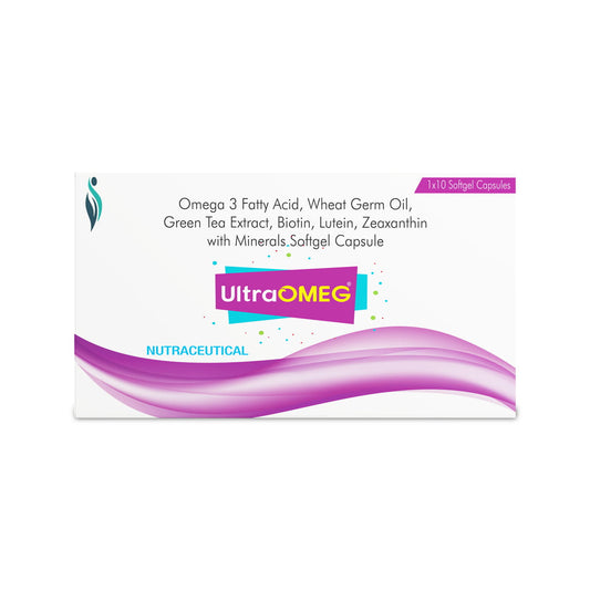 UltraOMEG soft gel capsules with Omega 3 fatty acid for hair growth Also contains bition, green tea extract, zinc and wheat germ